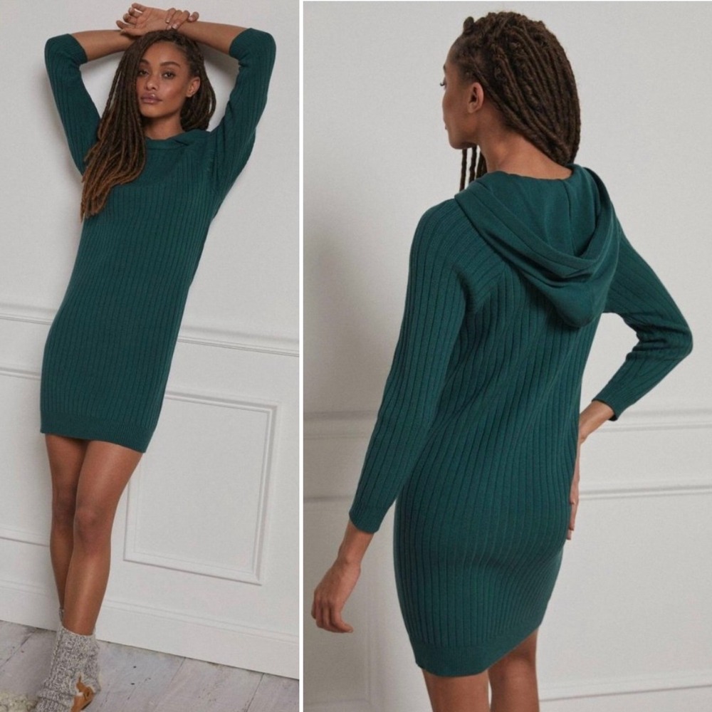 Anthropologie Saturday Sunday Hera Hooded Green Sweater‎ Dress Womens Size Small